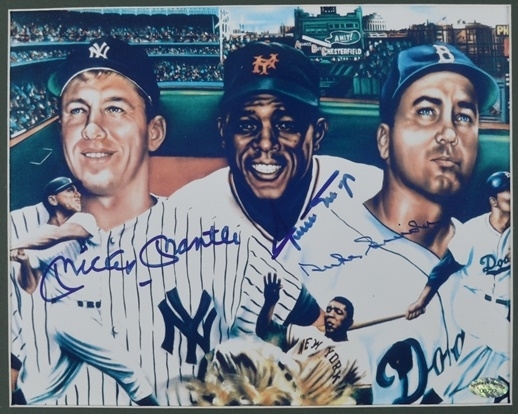 Mickey Mantle Willie Mays & Duke Snider Autographed 8x10 Photo