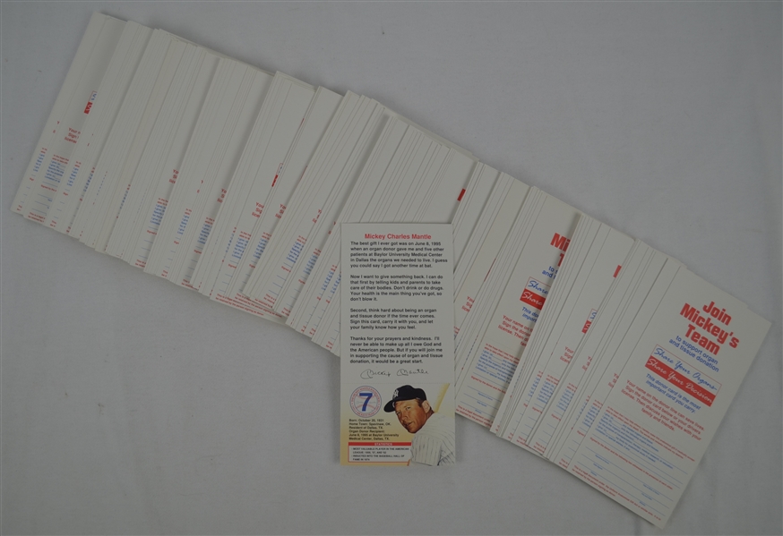 Mickey Mantle Collection of 125 Donor Cards