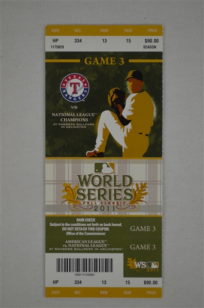 Albert Pujols 2011 Game 3 World Series 3 HR Ticket