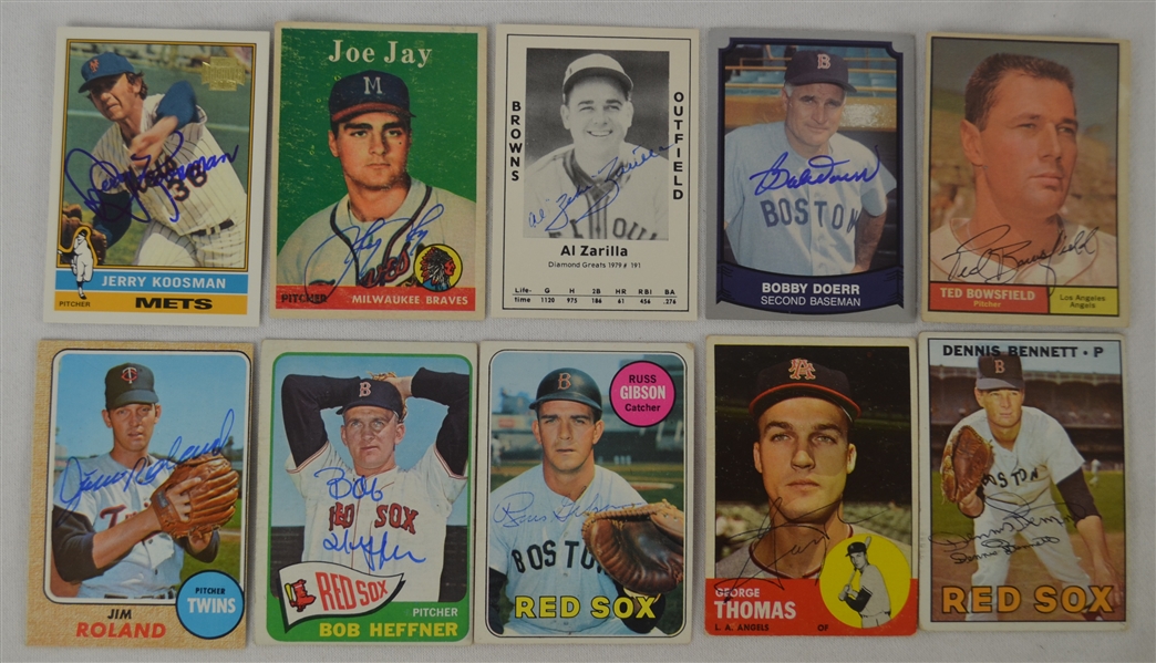 Vintage Collection of 10 Autographed Baseball Cards w/Bobby Doerr