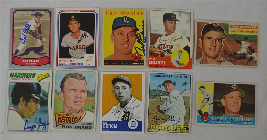 Vintage Collection of 10 Autographed Baseball Cards w/Bob Feller