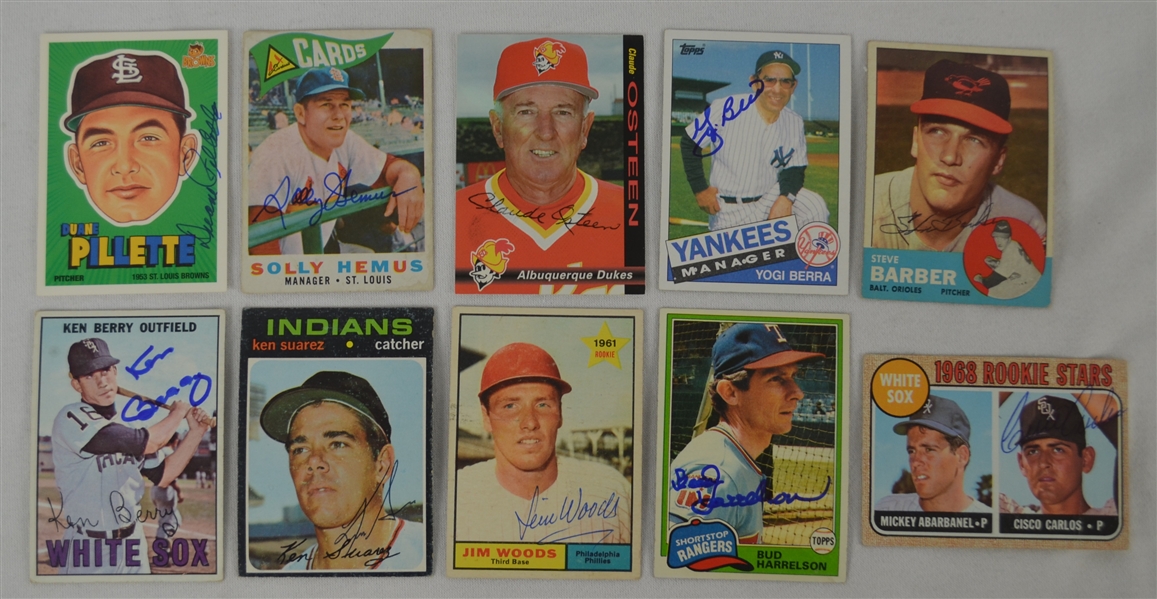 Vintage Collection of 10 Autographed Baseball Cards w/Yogi Berra