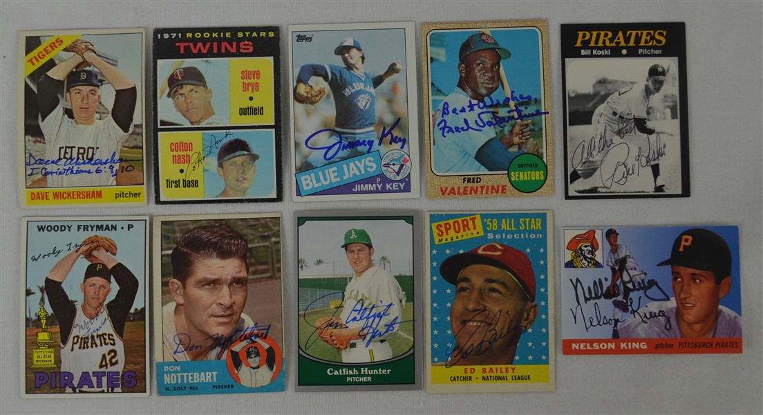 Vintage Collection of 10 Autographed Baseball Cards w/Jim Catfish Hunter