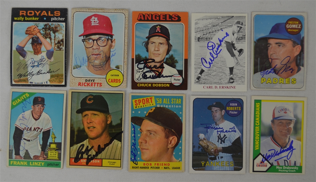 Vintage Collection of 10 Autographed Baseball Cards w/Robin Roberts