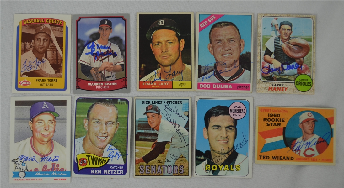 Vintage Collection of 10 Autographed Baseball Cards w/Warren Spahn