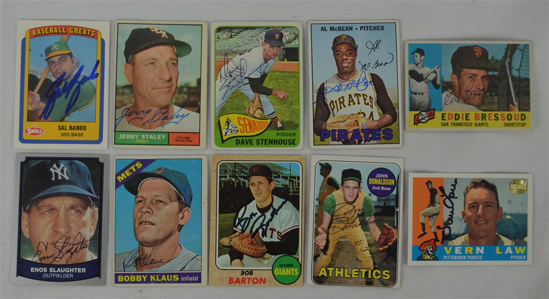 Vintage Collection of 10 Autographed Baseball Cards w/Enos Slaughter