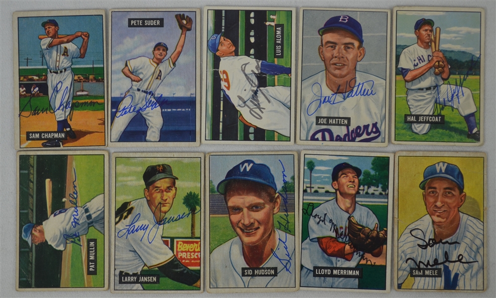 Vintage Collection of 10 Autographed 1951 Bowman Baseball Cards 