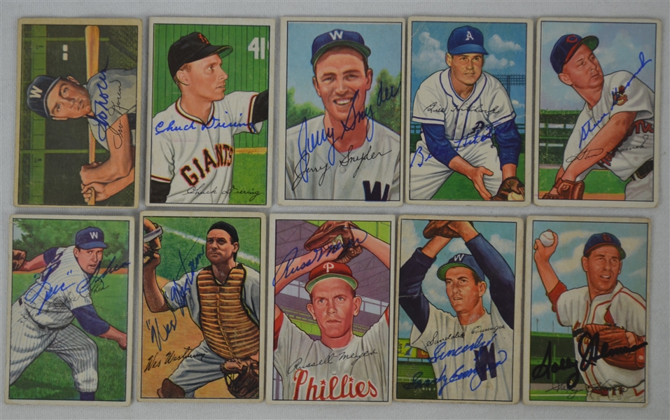 Vintage Collection of 10 Autographed 1952 Bowman Baseball Cards 