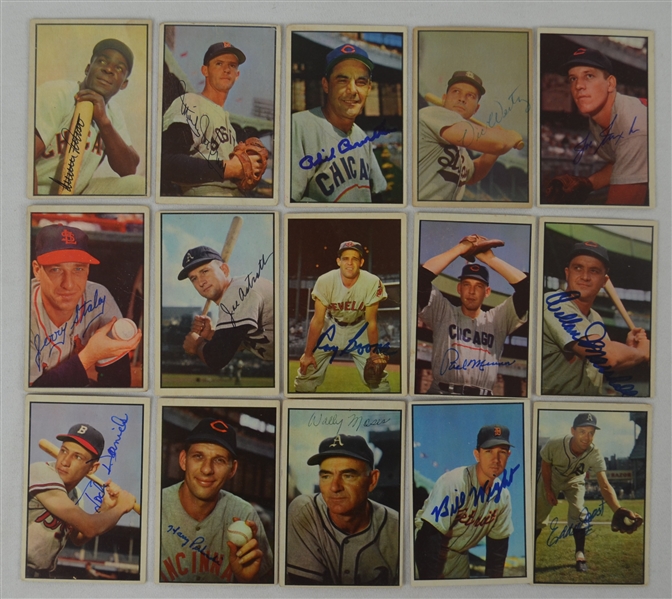 Vintage Collection of 15 Autographed 1953 Bowman Baseball Cards 