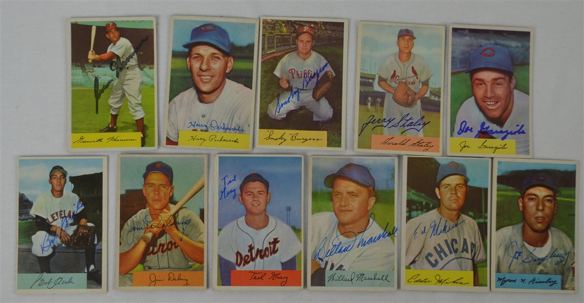 Vintage Collection of 11 Autographed 1954 Bowman Baseball Cards 