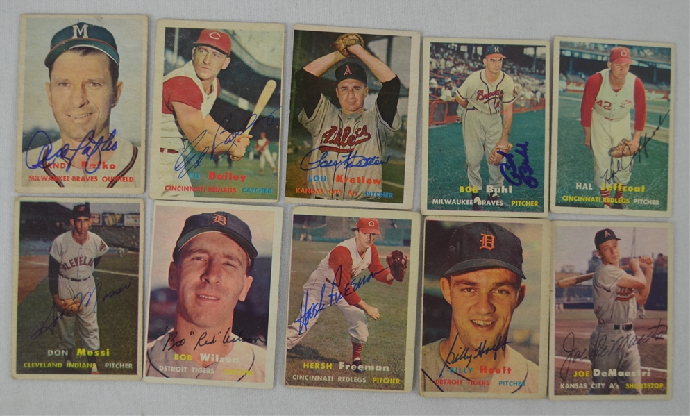 Vintage Collection of 10 Autographed 1957 Topps Baseball Cards 
