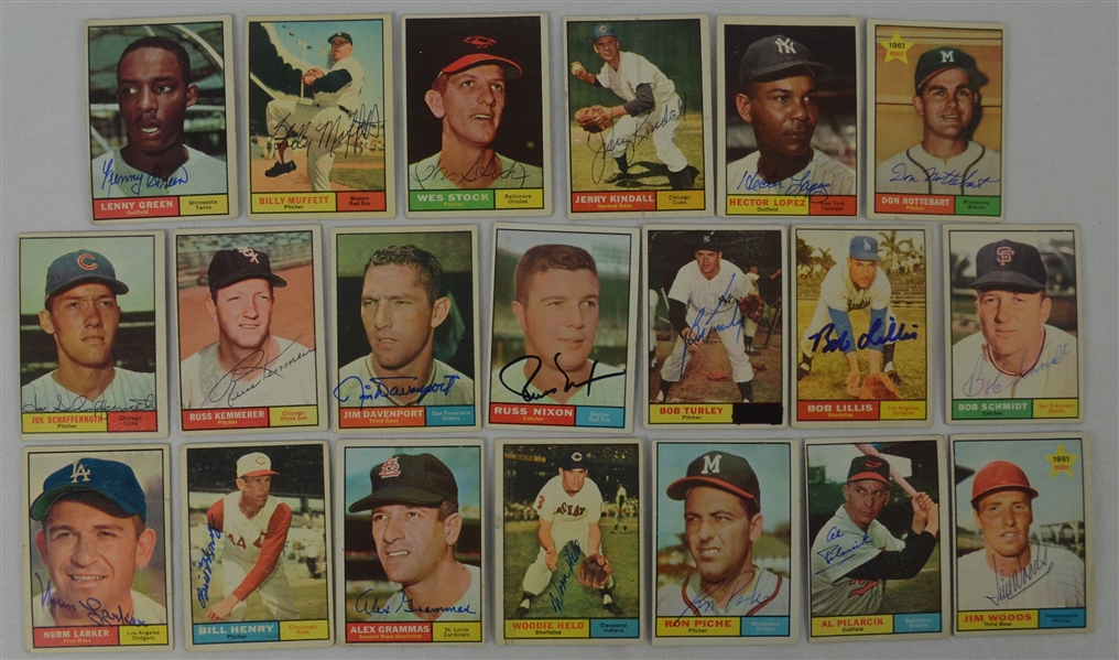 Vintage Collection of 20 Autographed 1961 Topps Baseball Cards 