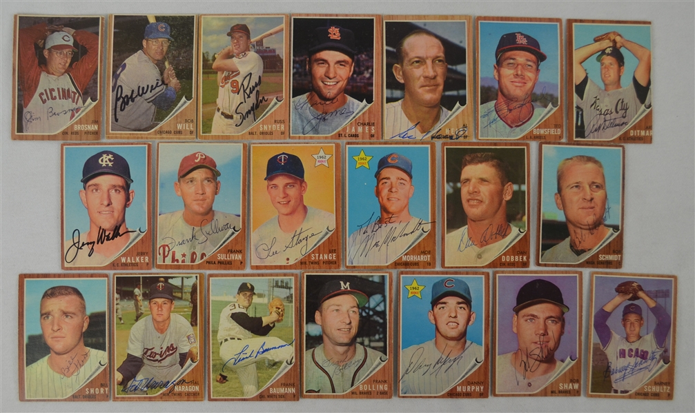 Vintage Collection of 20 Autographed 1962 Topps Baseball Cards 