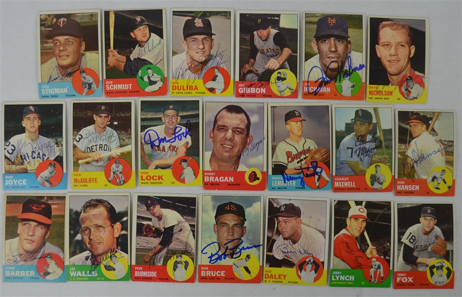 Vintage Collection of 20 Autographed 1963 Topps Baseball Cards 