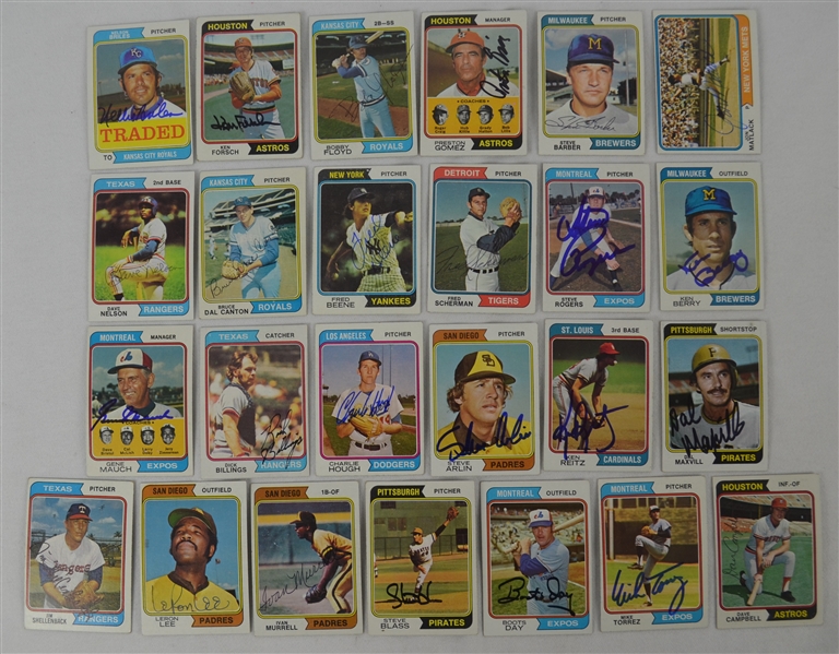 Vintage Collection of 25 Autographed 1974 Topps Baseball Cards 