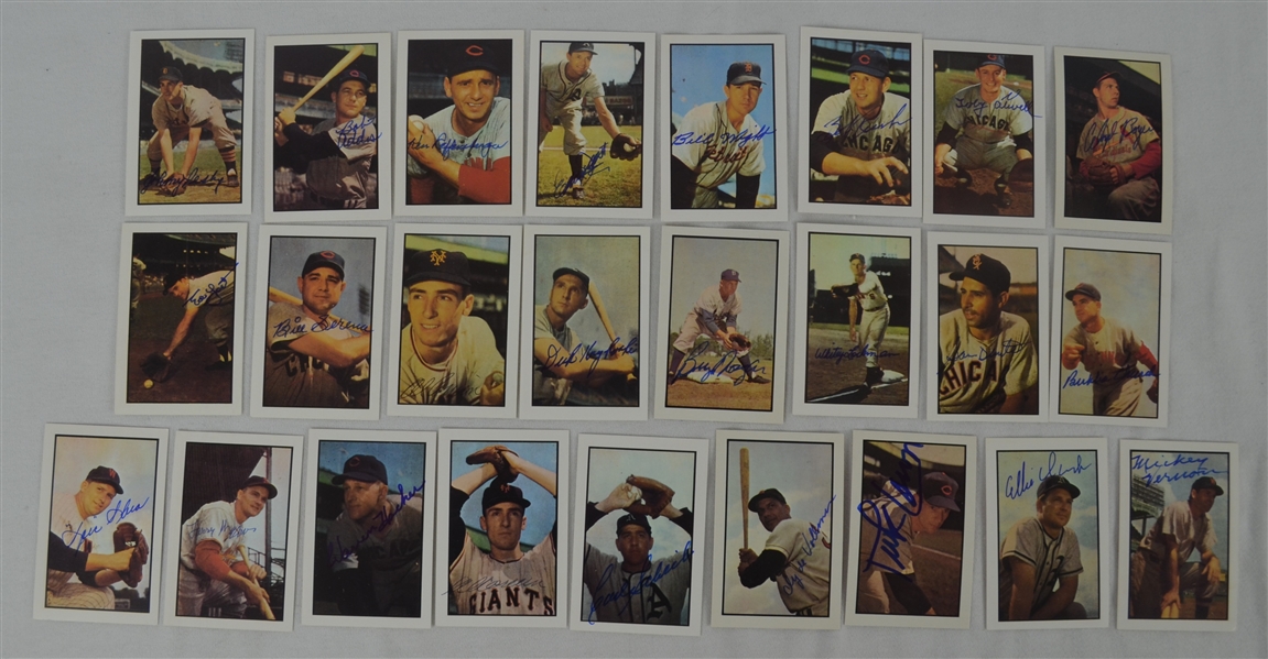 Vintage Collection of 25 Autographed 1953 Bowman Reprint Baseball Cards 