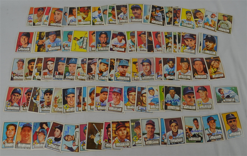 Vintage Collection of 100 Autographed 1952 Topps Reprint Baseball Cards 