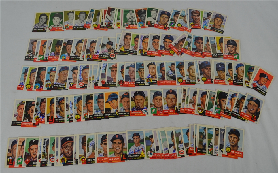 Vintage Collection of 138 Autographed 1953 Topps Reprint Baseball Cards 
