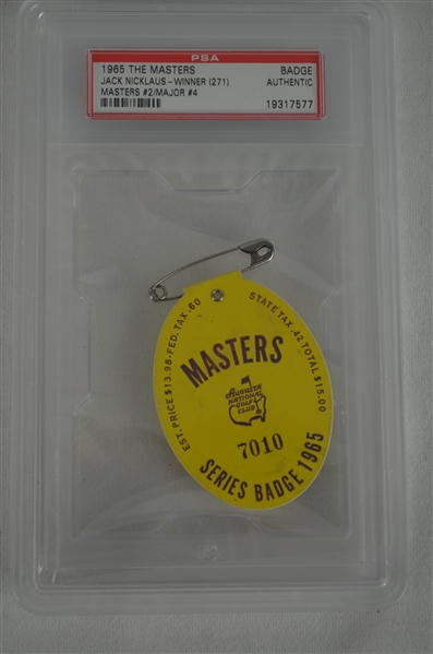 Jack Nicklaus 1965 Masters Badge w/ PSA Authentication