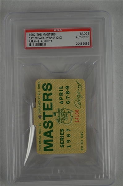 Gay Brewer 1967 Masters Badge w/ PSA Authentication