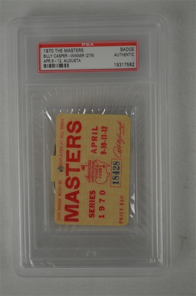 Billy Casper 1970 Masters Badge w/ PSA Authentication