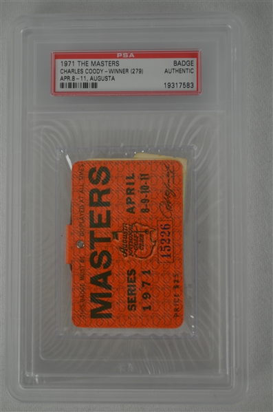 Charles Coody 1971 Masters Badge w/ PSA Authentication