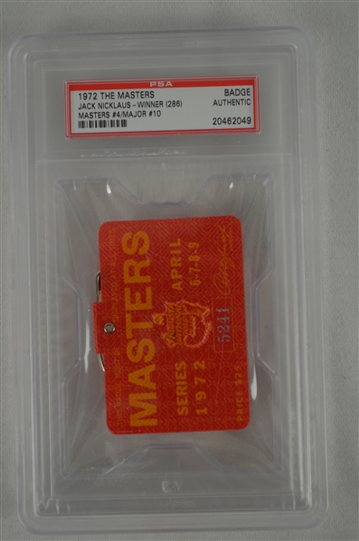 Jack Nicklaus 1972 Masters Badge w/ PSA Authentication