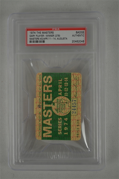 Gary Player 1974 Masters Badge w/ PSA Authentication