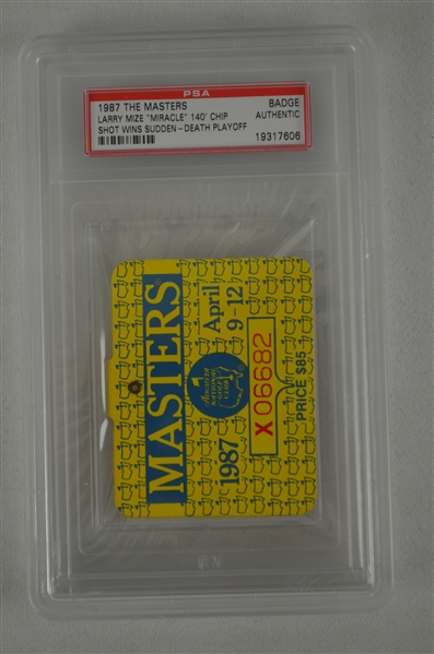 Larry Mize 1987 Masters Badge w/ PSA Authentication