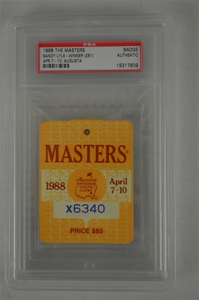 Sandy Lyle 1988 Masters Badge w/ PSA Authentication
