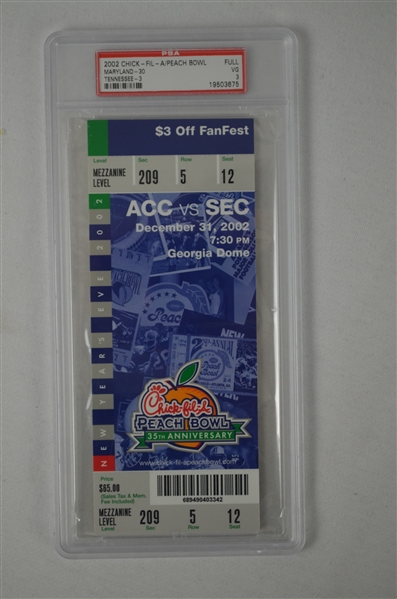 Chick-Fil-A Bowl Game 2002 Full PSA Graded Ticket Maryland vs Tennessee