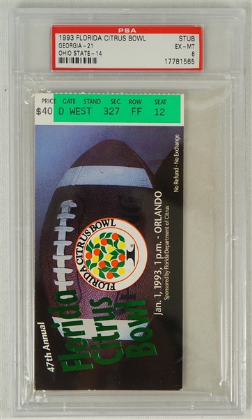 Citrus Bowl Game 1993 PSA Graded Ticket Stub Georgia vs Ohio State