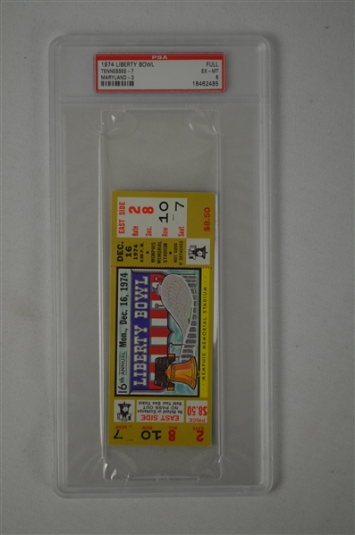 Liberty Bowl Game 1974 Full PSA Graded Ticket Tennessee vs Maryland