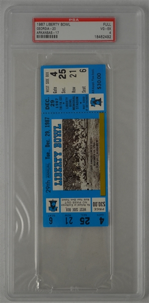 Liberty Bowl Game 1987 Full PSA Graded Ticket 