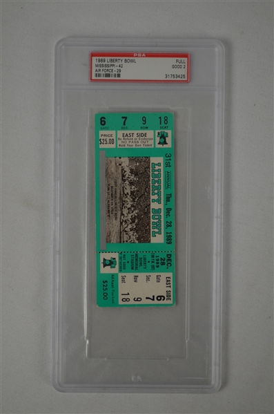 Liberty Bowl Game 1989 Full PSA Graded Ticket Mississippi vs Air Force