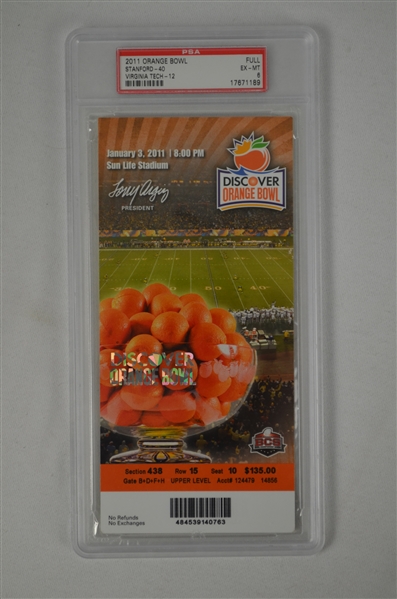 Orange Bowl Game 2011 Full PSA Graded Ticket 