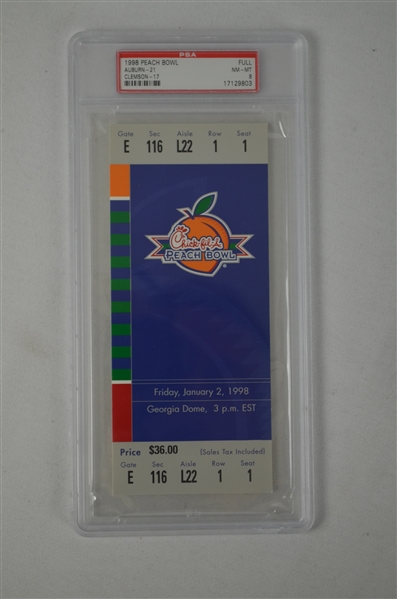 Peach Bowl Game 1998 Full PSA Graded Ticket Auburn vs Clemson