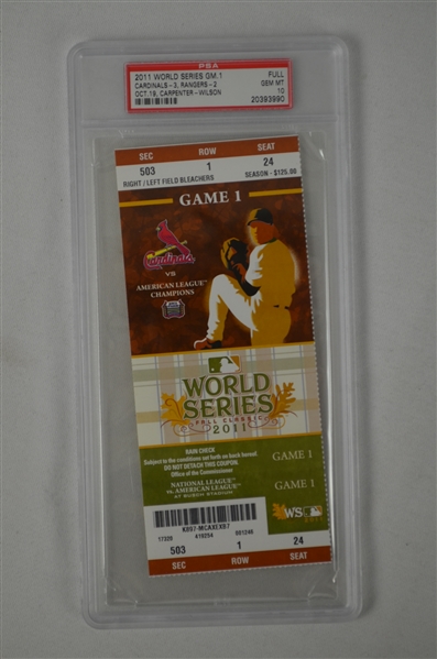 World Series 2011 Game 1 Full Ticket Graded PSA 10 Gem Mint