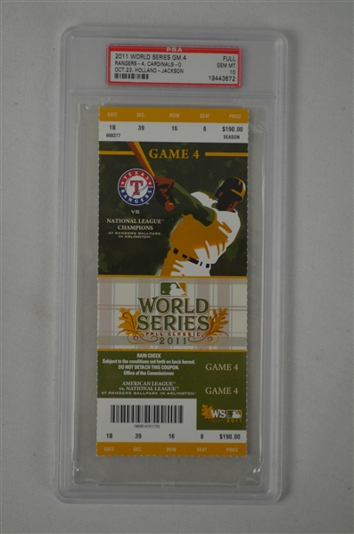 World Series 2011 Game 4 Full Ticket Graded PSA 10 Gem Mint