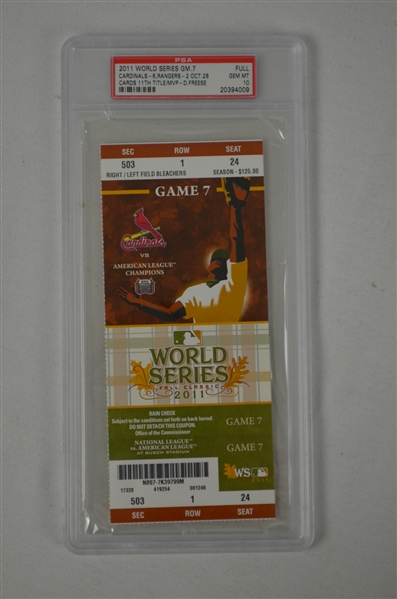 World Series 2011 Game 7 Full Ticket Graded PSA 10 Gem Mint