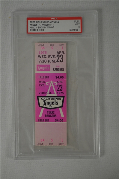 California Angels 1975 Full PSA Graded Ticket
