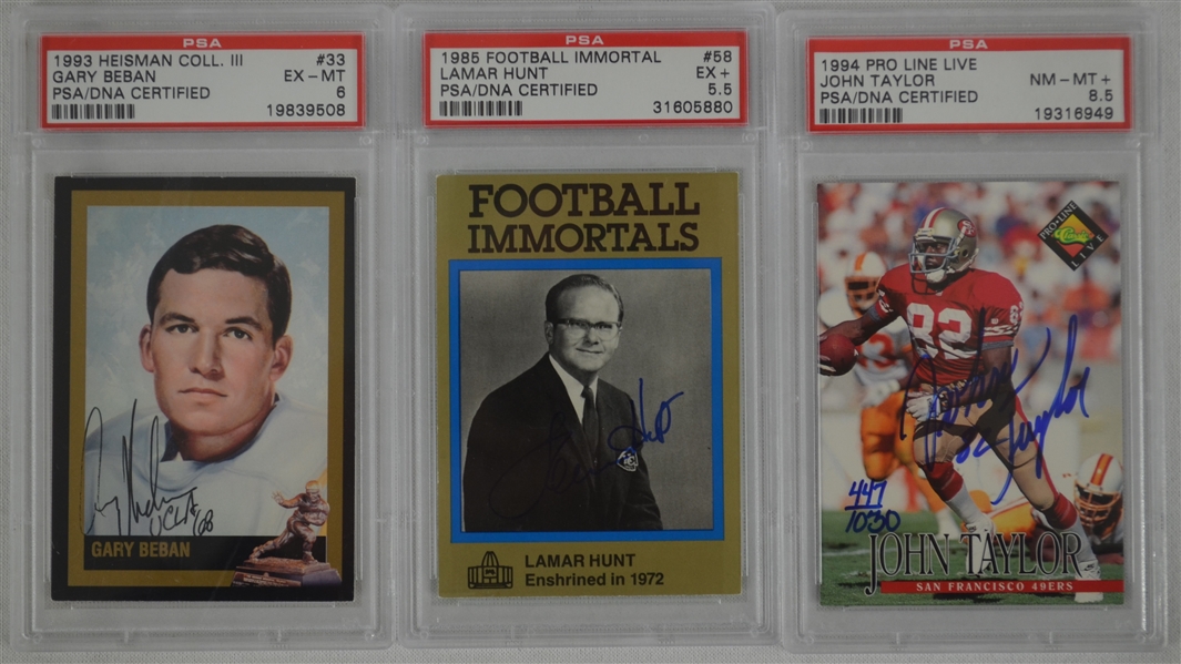 Collection of 3 Autographed Cards w/Lamar Hunt PSA/DNA