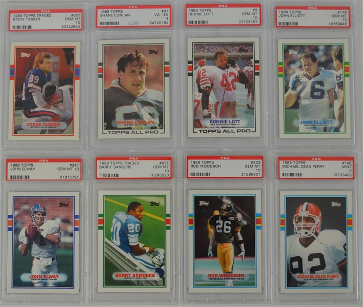 1989 Topps Football Collection of 8 PSA Graded Cards w/Barry Sanders