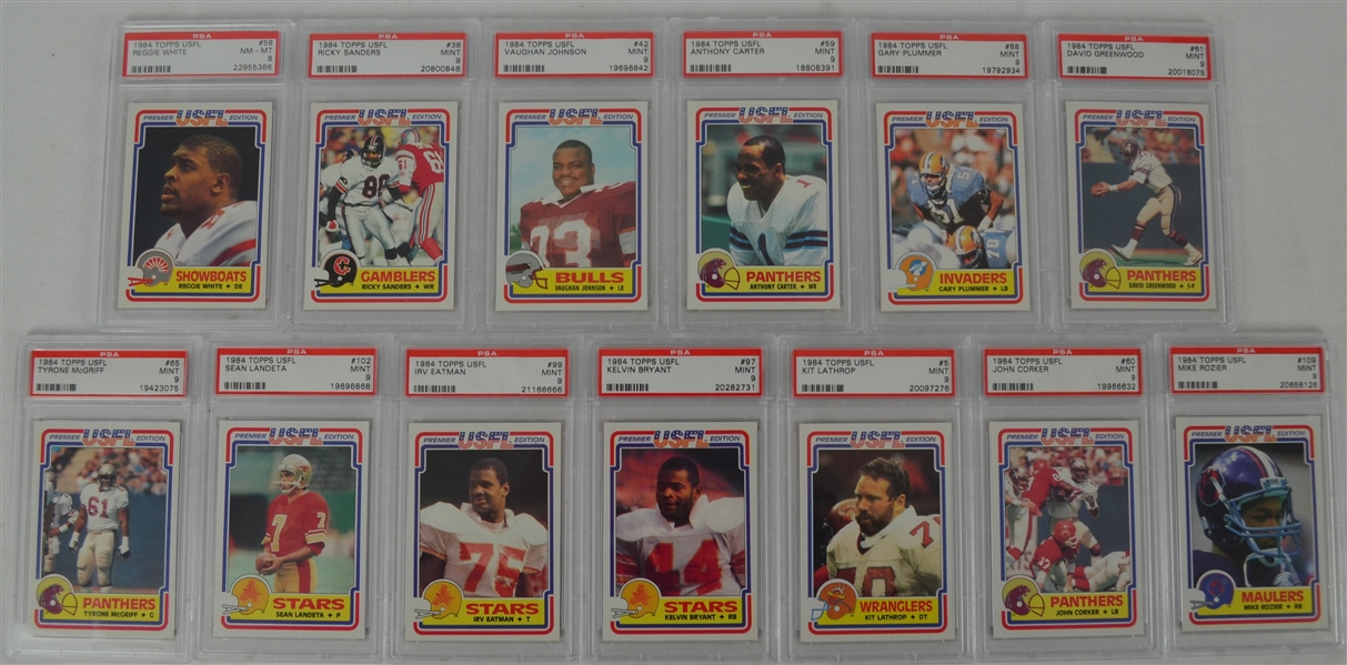 1984 Topps USFL Football Collection of 13 PSA Graded Cards w/Reggie White Rookie
