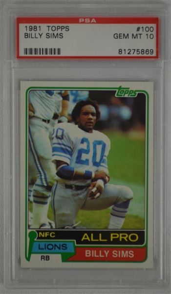 Billy Sims 1981 Topps Rookie Card #100 Graded PSA 10 Gem Mint