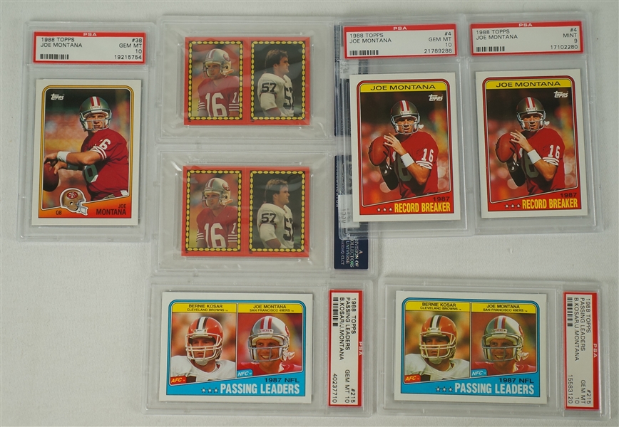Joe Montana Collection of 7 PSA Graded 1988 Football Cards 