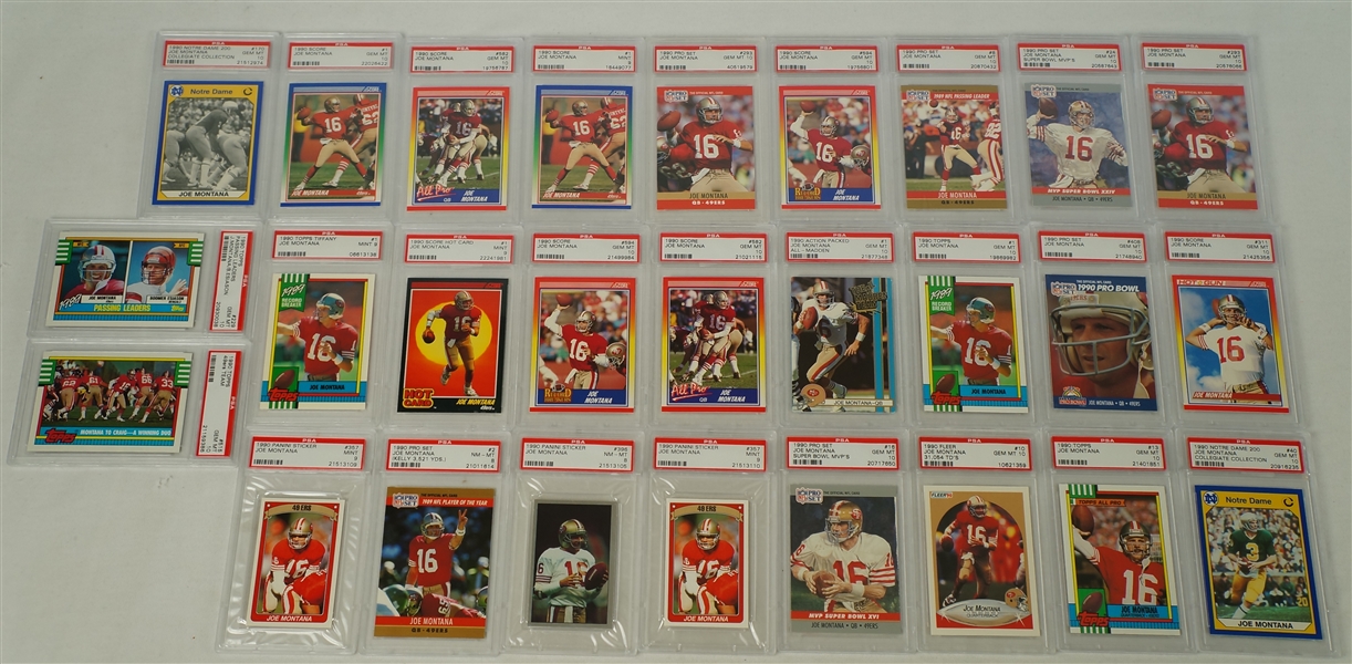 Joe Montana Collection of 27 PSA Graded 1990 Football Cards 
