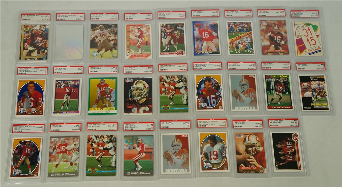 Joe Montana Collection of 26 PSA Graded 1991 Football Cards 