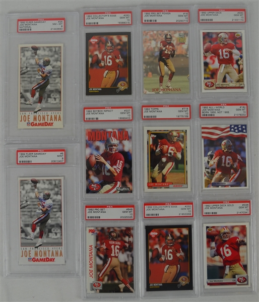 Joe Montana Collection of 11 PSA Graded 1992 Football Cards 