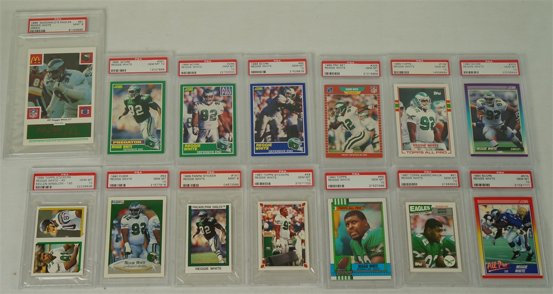 Reggie White Collection of 14 PSA Graded 1986-1990 Football Cards 
